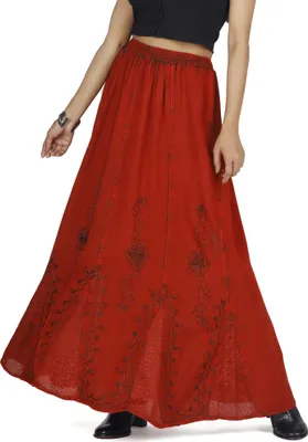 Produktbild von Bestickter Boho Hippierock, Indischer Maxirock - Rot, Damen, Viskose, Röcke
