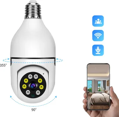 Image de Caméra de surveillance à ampoule sans fil Caméra de surveillance à ampoule intelligente à haute clarté Panoramique à 360 degrés L'ampoule prend en charge la carte TF locale et le stockage dans le nuage Audio bidirectionnel Chat en temps réel Suivi automatique