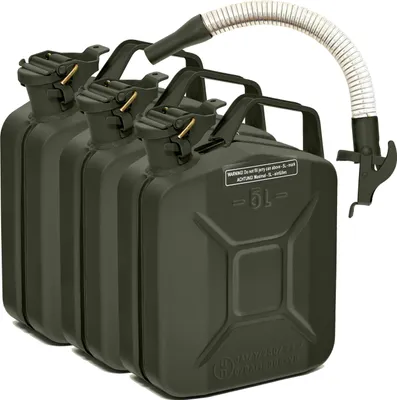 Produktbild von BW® Kraftstoffkanister Metall Benzinkanister 3x 5 Liter mit Ausgießer - Bronzegrün RAL 6031-F9 - UN-Zulassung - Hergestellt in Europa