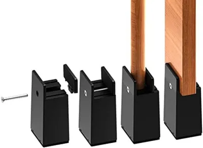 Produktbild von PolkaHome® Verstellbare Möbelbeine, 4 Stück, schwarze Stützblöcke, 15 cm Höhe, 10x10 cm