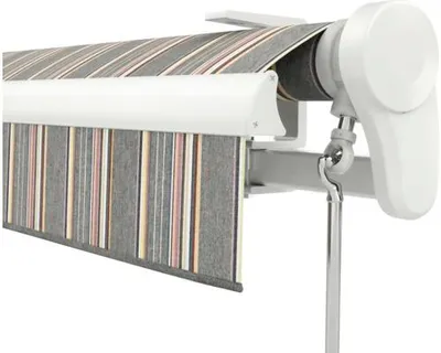 Produktbild von Soluna Gelenkarmmarkise Trend 5x3,5 Stoff Dessin D422 Gestell RAL 9010 reinweiß Antrieb Rechts inkl. Motor, Wandschalter