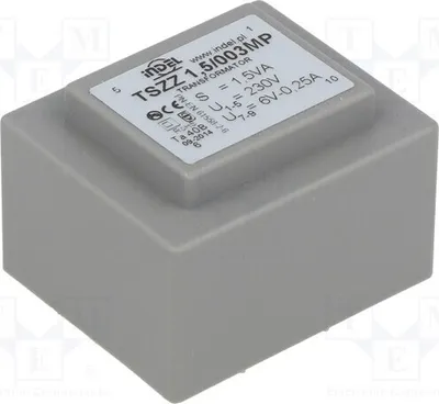 Zdjęcie produktu dla 1x Transformator: powłoka ochronna, 1,5 VA, 0,2 A, 6 V, 230 VAC. Montaż: TSZZ1.5/003MP - transformator