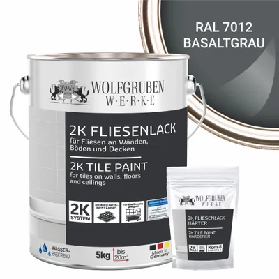 Produktbild von 2K Fliesenlack Fliesenfarbe Bodenfliesen W712 Basaltgrau RAL 7012 - 5Kg