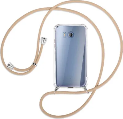 Produktbild von Handykette Backcover-Schutzhülle mit Band (Metall silberfarben) für HTC U11 - beige