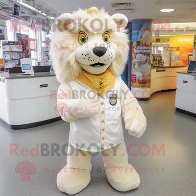 Produktbild von Cremefarbener REDBROKOLY Löwe Maskottchen Kostüm mit Weste und Schnürsenkeln