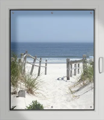 Produktbild von Wallario Lichtschutzbild, Dekorativer Sichtschutz Sonnenschutz 96 x 115 cm mit Motiv: Blick auf Strand - Verdunklung ohne Bohren