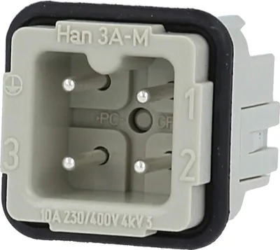 Productafbeelding van HARTING Han 3A steekcontact (M), schroefklem, 3-polig + PE, 230V/400V, 10A - 1 stuk