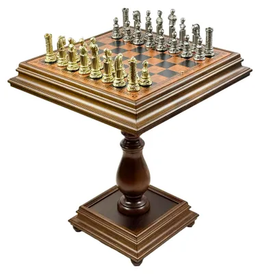 Produktbild von Exklusiver Italfama Schachtisch (66 cm) + Römische Kaiserbüsten Figuren 12 cm + Dame