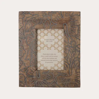 Immagine prodotto di KEYHOMESTORE | Cornice Portafoto Intagliata in Legno con Motivo Floreale