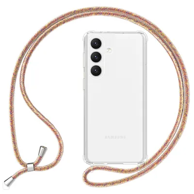Produktbild von NALIA Klare Schutzhülle mit Kette für Samsung Galaxy S24 Hülle, Transparente Stabile Handyhülle mit Band zum Umhängen Regenbogen