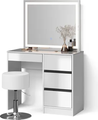 Produktbild von Schminktisch Livinity Imola Weiß mit LED-Spiegel und Hocker, Model 52407