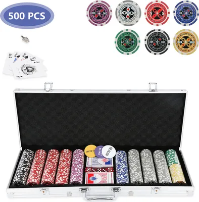Image de Jiubiaz Jetons de poker Autres jeux Set Cash-Game 500 jetons Argent Set de poker Mallette de poker Support de table