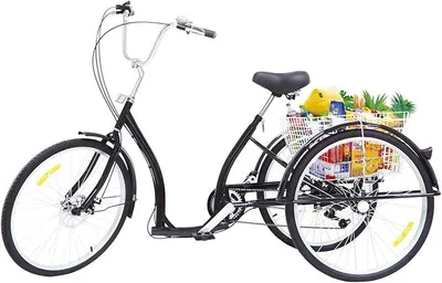 Produktbild von Dreirad für Erwachsene 26 Zoll Cityräder 6 Speed Lastenfahrrad Adult Tricycle Dreirad Cruise mit Korb Schwarz