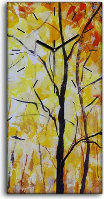 Produktbild von Wohnzimmer-Bild Leinwand Uhr Geräuschlos 30x60 Ölgemälde Wald Bäume Herbst - schwarze Hände