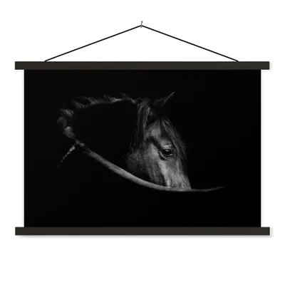 Produktbild von MuchoWow® Textilposter Pferde - Porträt - Schwarz - Tiere 150x100 cm mit schwarzem Rahmen - Schlafzimmer
