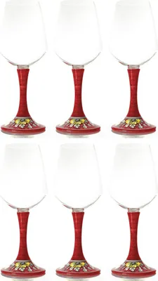 Produktbild von Casa Padrino Luxus Weinglas 6er Set Rot / Mehrfarbig H. 23,5 cm - Handgefertigte & handbemalte Weingläser - Hotel & Restaurant Accessoires - Luxus Qualität -  Italy