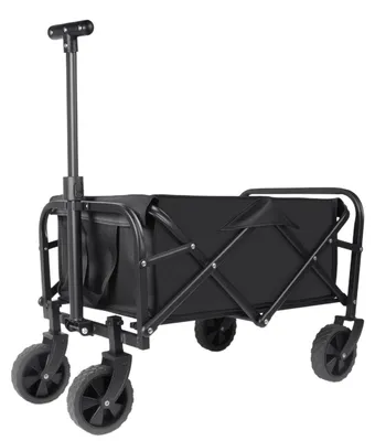 Immagine prodotto di Carrello pieghevole per giardino, carrello da campeggio, con 4 ruote, maniglia regolabile, capacità di carico 75 kg, colore nero