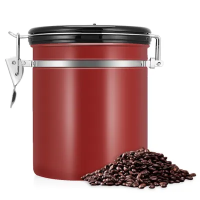 Obrázek produktu pro 1,5litrový zásobník na kávová zrna z nerezové oceli 304, vínově červený