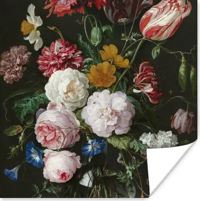 Produktbild von MuchoWow® Poster Stilleben mit Blumen in einer Glasvase - Gemälde von Jan Davidsz. de Heem 75x75 cm - Wand Dekoration