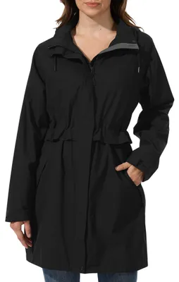 Produktbild von ATLASLAVA Regenjacke Damen Wasserdicht Kapuze Regenmantel Jacke Atmungsaktive Mantel Übergangsjacke Lang Trenchcoat Frühling Herbst, Schwarz, L