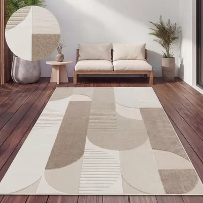 Produktbild von Outdoor Teppich Wetterfest Balkon Wohnzimmer Skandinavisches Boho Einfarbig Grösse 160x220 cm