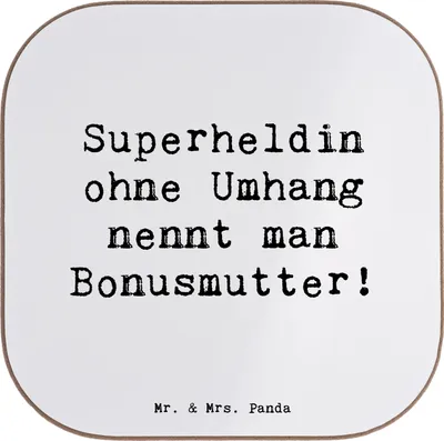 Produktbild von Mr. & Mrs. Panda Tassenuntersetzer Spruch Bonusmutter Superheld - Weiß - Geschenk, Familie, gläseruntersetzer, Unterstützung, Tischuntersetzer, Liebe, bieruntersetzer