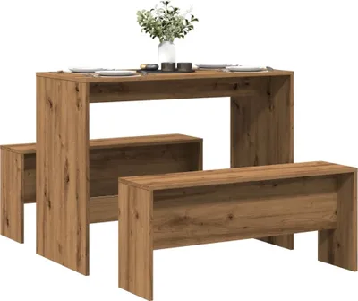 Immagine prodotto di Maison Exclusive - Set da pranzo 3 pezzi con tavolo e panca in legno di rovere artigianale