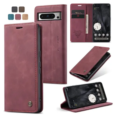 Produktbild von Caseme Handyhülle Leder Hülle Klapphülle Tasche Etui für Google Pixel 8 Pro Karmesinrot