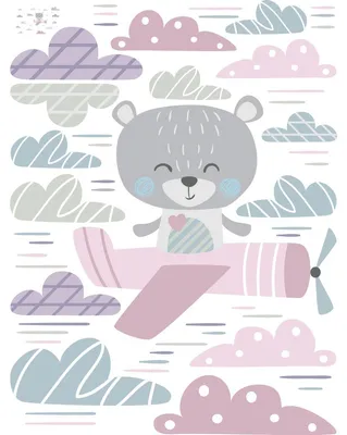 Produktbild von Wandaufkleber – Teddybär jagt Wolken – Selbstklebende Aufkleber – 65 x 50 cm