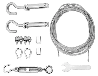 Produktbild von Wäscheleine für den Außenbereich, Edelstahldraht, robust, mit Spannschloss und Haken (8 m)