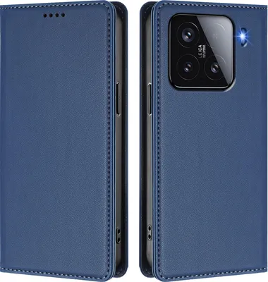 Image de Étui en cuir pour Xiaomi 15, étui à rabat magnétique en cuirPolyuréthaneavec support, bleu foncé