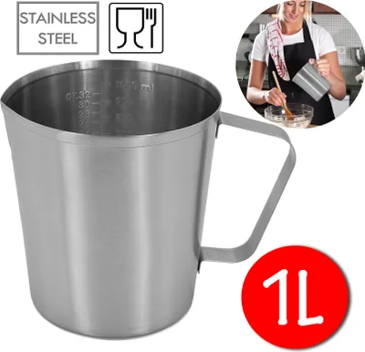 Produktbild von Edelstahl Messbecher 1 L rostfrei Milchkrug Kanne Meßbecher Meßkanne 1000ml