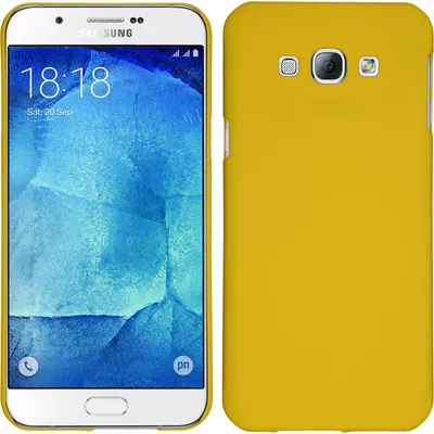 Produktbild von PhoneNatic Case kompatibel mit Samsung Galaxy A8 (2015) - Hülle gelb gummiert Hard-case + 2 Schutzfolien