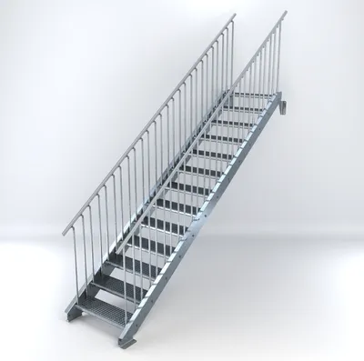 Produktbild von Stahltreppe 13 Stufen bis Höhe 260 cm, Laufbreite : 80 cm beidseitiges Geländer ST 3 (31 / 9 mm schmal)