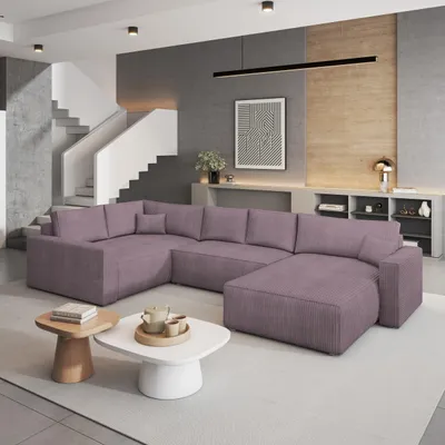Produktbild von Masseno Ecksofa VELAMI L-S mit Schlaffunktion U-Form, Sofa mit Bettkasten, Wohnzimmersofa, Couch, Soffa, Bettsofa, Couchgarnitur- Lila, POSO 130