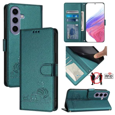 Image de Etui en cuir pour Samsung Galaxy S25, étui à rabat avec fonction stand et portefeuille vert