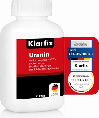 Produktbild von Uranin Wasser-Färbemittel in Pulverform | Hochwirksames Wasser-Färbemittel zur Leckortung, Leckageortung, Dichtheitsprüfung | Fluorescein als Markierungsfarbstoff | Sehr ergiebig (1x 100 g)