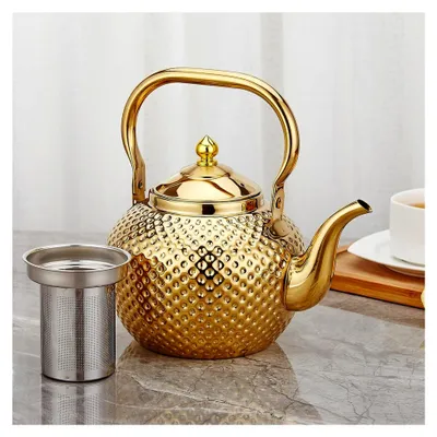 Produktbild von 2,0 Liter Edelstahl-Teekanne mit Siebeinsatz, Induktionsgeeignet in Gold