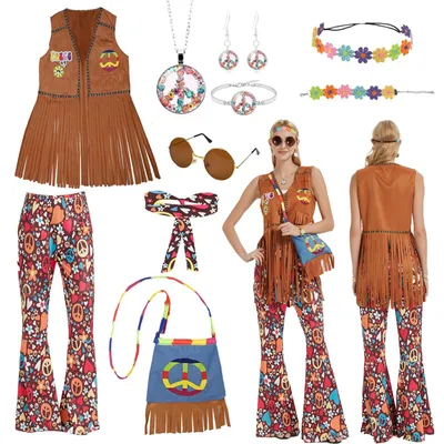 Image de Ensemble costume hippie pour femmes, idéal pour le carnaval