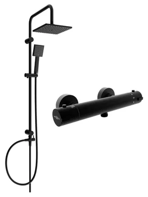 Image de Mexen Tord ensemble de douche apparent avec pomme de douche et mitigeur thermostatique Kai, noir - 77100200-70