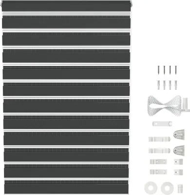 Produktbild von JOIEYOU Klemmfix Doppelrollo 90x220cm Sonnenschutz Fensterdekoration Rollos Lichtdurchlässig & Verdunkelnd Jalousien Verstellbar Seitenzugrollos Zebrarollo für Fenster & Türen (Schwarz)