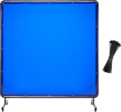 Image de SucceBuy Rideau de soudure 1740x1740 mm, écran de protection en vinyle ignifugé avec roues verrouillables et protection UV à 6 niveaux, idéal pour les applications en atelier et dans l'industrie, bleu