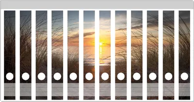 Produktbild von Wallario Ordnerrücken Sticker, selbstklebend für schmale Ordner, 12 Stück, Motiv Sonnenuntergang am Strand