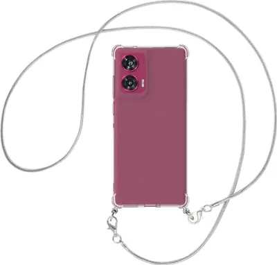Produktbild von Handykette Backcover-Schutzhülle mit Band (Metall silberfarben) für Motorola Edge 50 Fusion 5G - silberfarbene Snake-Kette