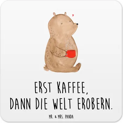 Produktbild von Mr. & Mrs. Panda Tassenuntersetzer Bär Kaffee 6er Set - Weiß - Geschenk, Morgenroutine, Guten Morgen, Untersetzer Tisch, Tassen, Tischuntersetzer, Teddy, Glas-Untersetzer