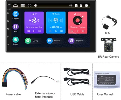Image de 7 Zoll Car Radio Wired Carplay MP5 Player Universal GPS Bluetooth Touch-Taste mit 8 Lichtkamera