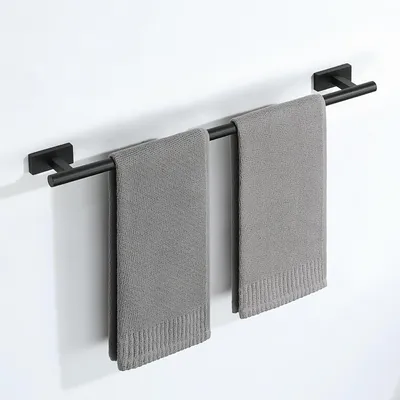 Image de Porte-serviettes noir en acier inoxydable 304, barre porte-serviettes à fixation murale, support pour serviettes d'invités, ensemble pour salle de bains, support mural pour serviettes de bain pour salle de bains et cuisine (60 cm)