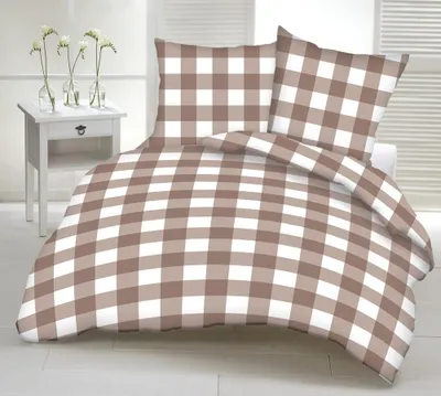 Produktbild von Bettwäsche Baumwolle 200x220 Beige Karo mit Knöpfen
