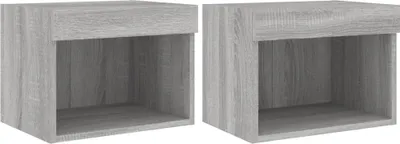 Produktbild von vidaXL Wand-Nachttische mit LED-Leuchten 2 Stk. Grau Sonoma