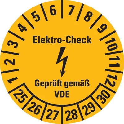 Produktbild von Dreifke® Aufkleber I Prüfplakette Elektro-Check, VDE, 25-30, gelb, Dokumenten...